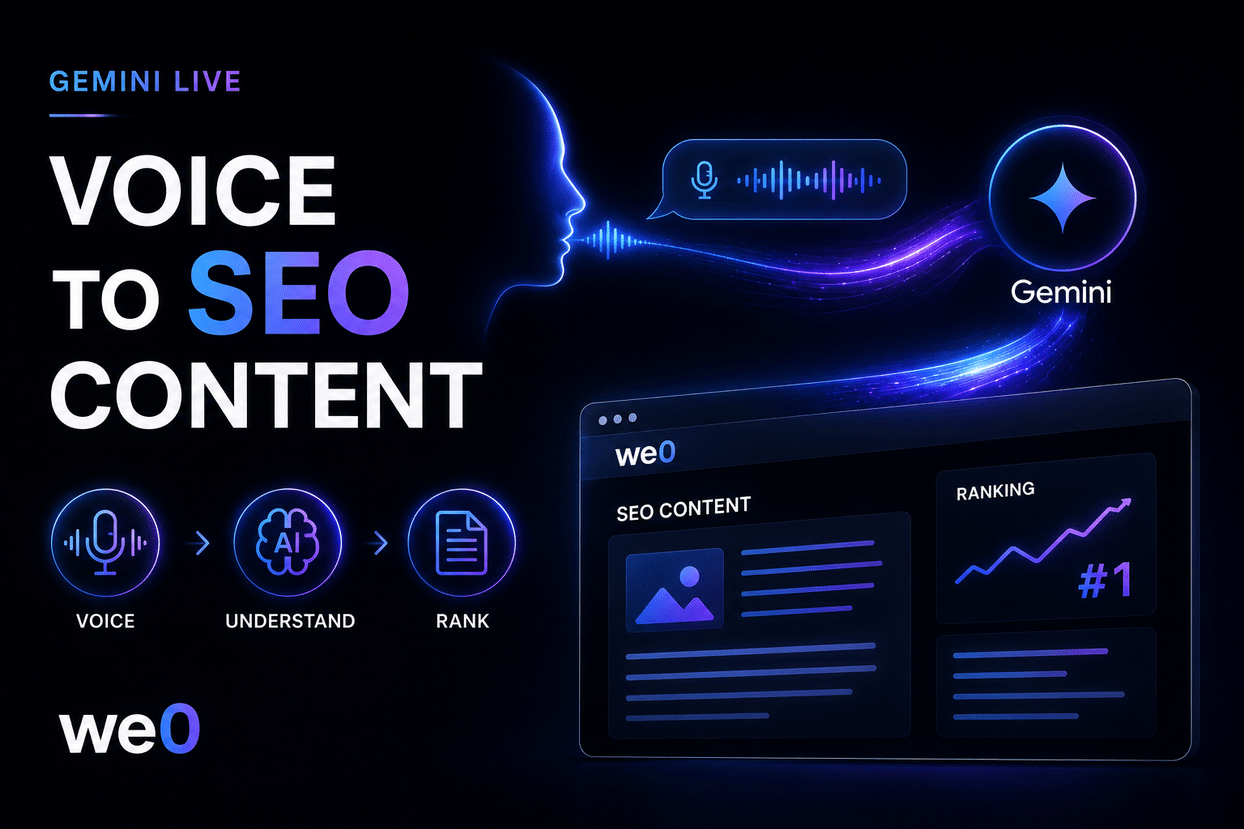 Gemini Live 63% 用户直接用语音？企业如何用 we0 把客户原话变成 SEO 内容