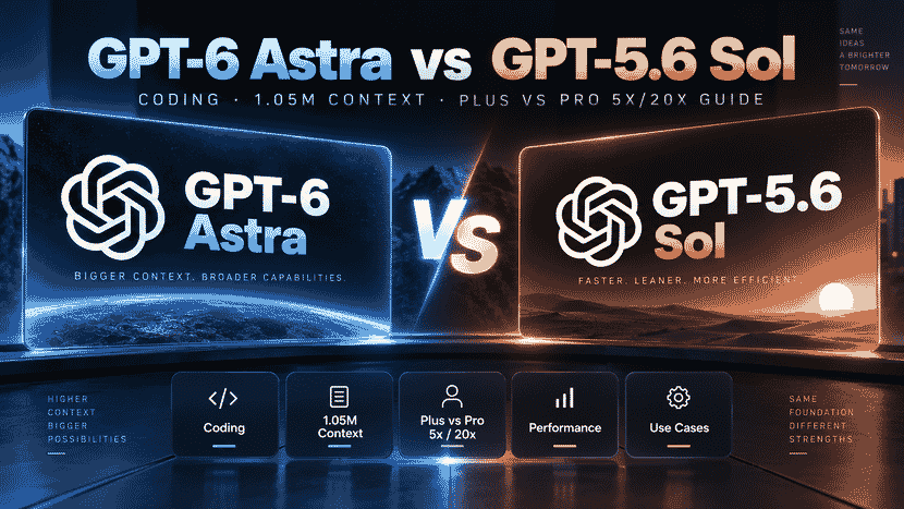 GPT-6 Astra vs GPT-5.6 Sol: Coding, 1.05M Context, Plus vs Pro 5x/20x Guide
