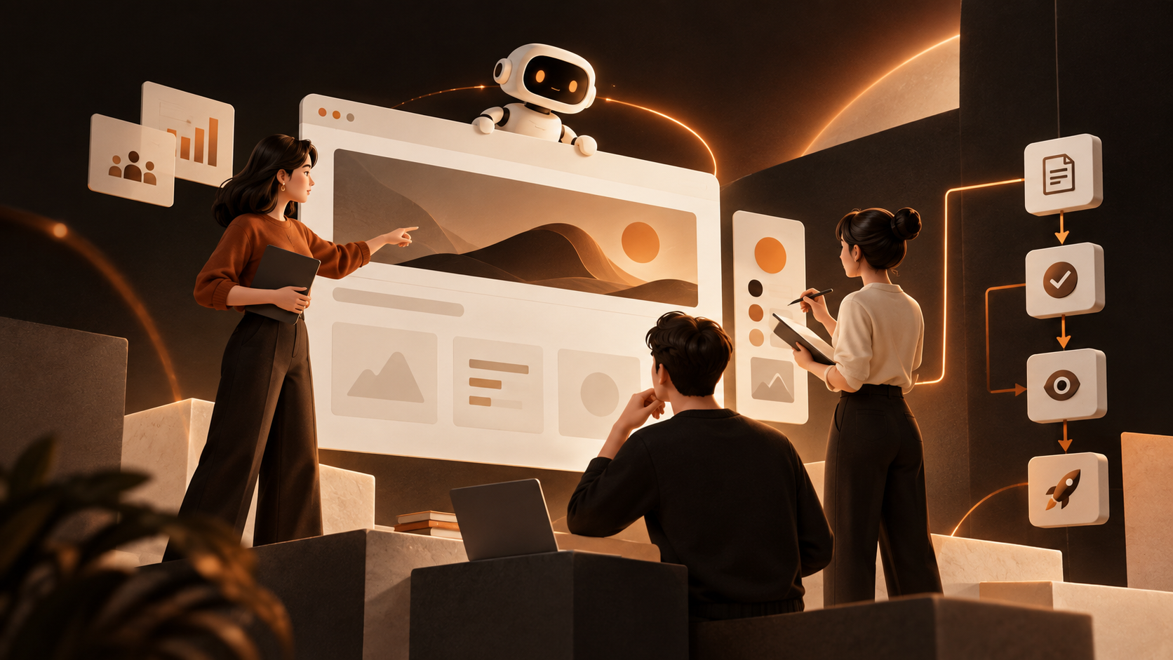 市场、产品、设计共同维护 AI 生成官网：页面事实、文案修改与发布决定怎么分工